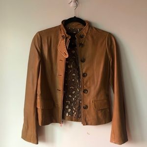 BCBG Caramel Brown Leather Bomber Jacket